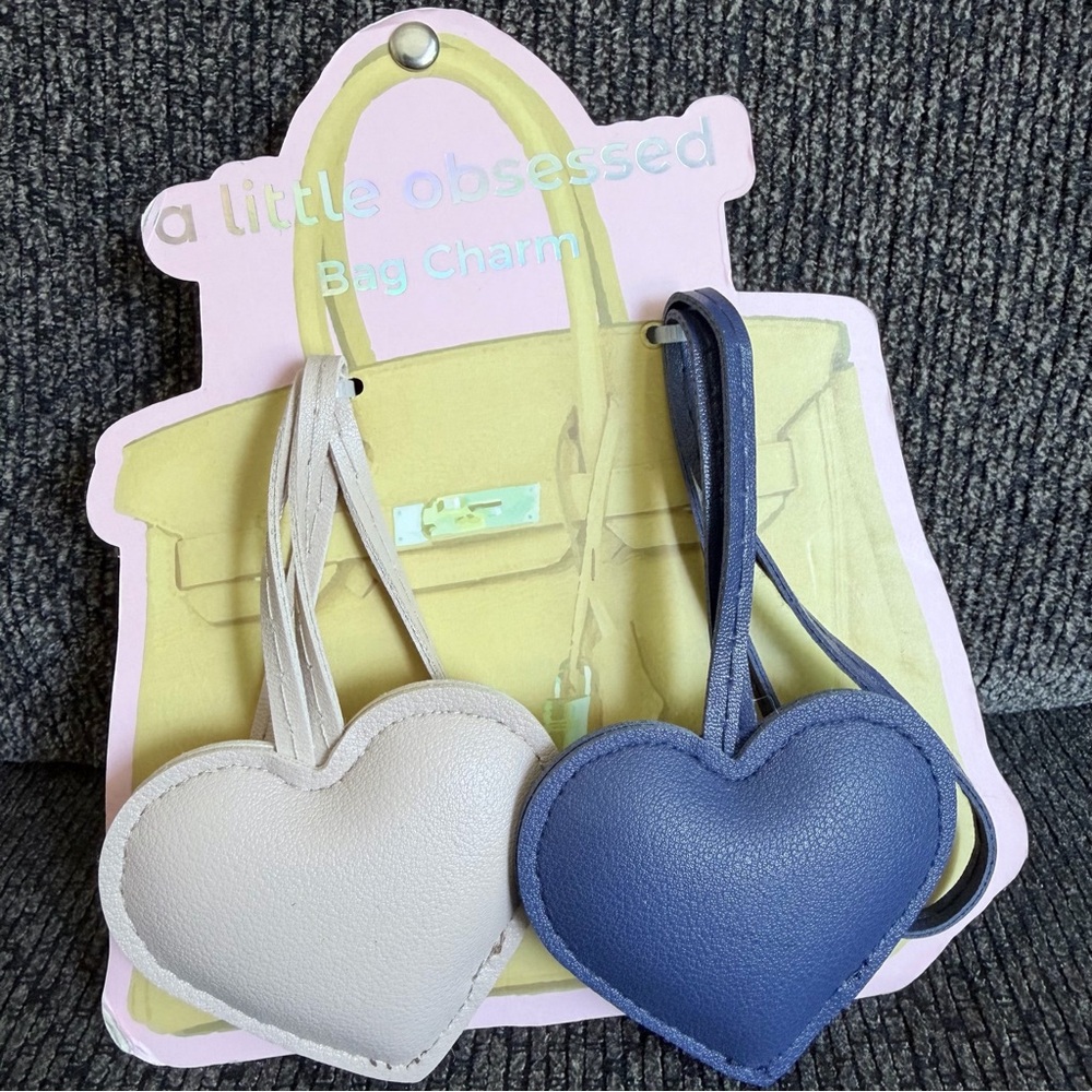 A little obsessed Heart-Shaped Bag Charms - Cream and Blue